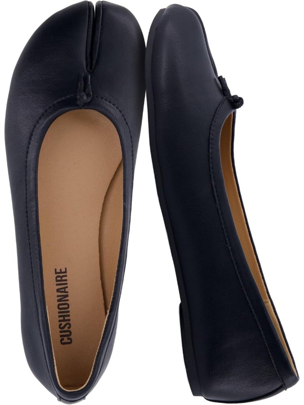 Women's Black Faux Leather Split Toe Ballet Flats with Flexible Sole Soft Shoes